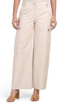 Bod & Christiensen Genuine Leather Wide Leg Cargo Pants Cream 6